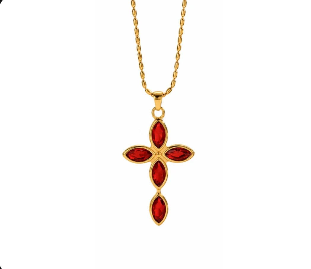 Red Marquise Cross Necklace